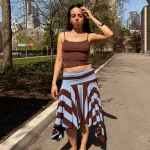 Jupe rayée pour femmes, jupe d&rsquo;été asymétrique à taille haute avec volants, jupe midi bleue décontractée pour fête, streetwear pour femmes