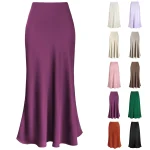 Jupes élégantes en Satin de soie pour femmes, jupe taille haute, nouvelle mode coréenne, ligne a, couleur unie, brillante, pour le bureau