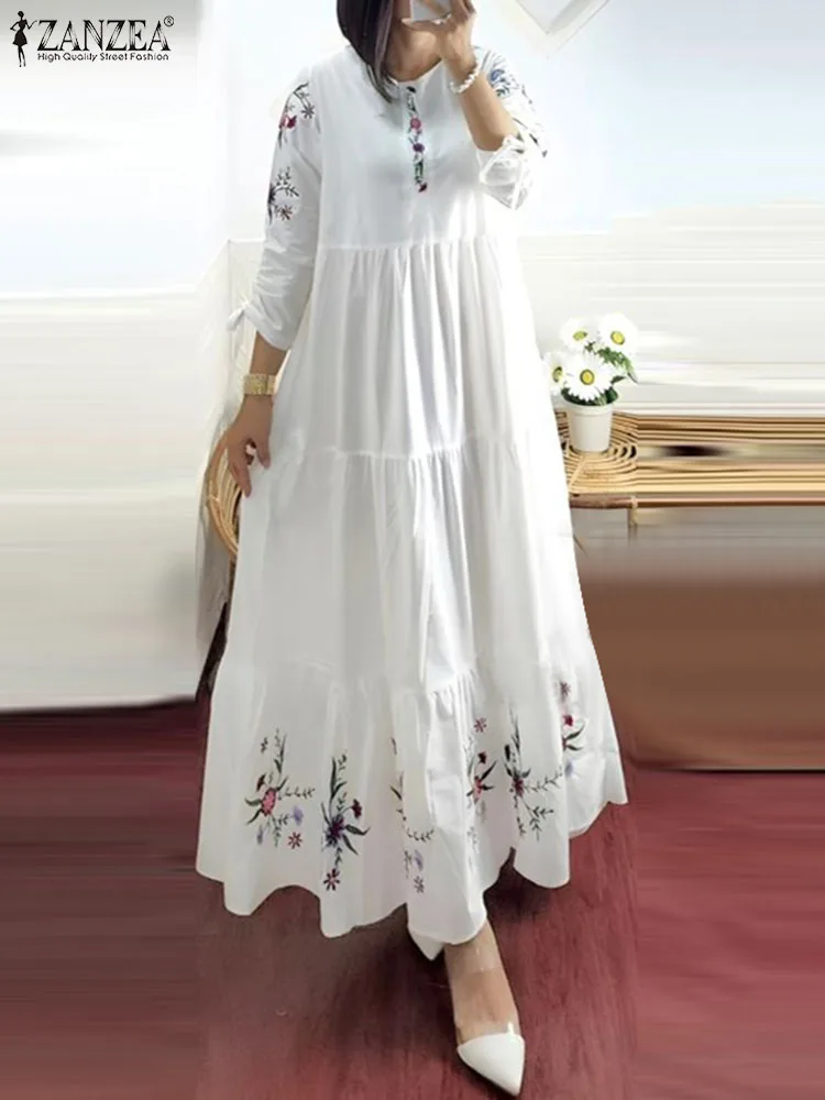 Robe Abaya musulmane à imprimé floral pour femmes modestes, manches 3/4, maxi robe, robe femme ZANZEA, robe d&rsquo;été élégante, kaftan ample