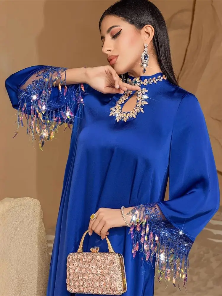 Abaya-Robe de soirée en satin pour femmes, caftan musulman de Dubaï, robes africaines islamiques pour la prière, vêtements de ramadan, caftan marocain, Eid