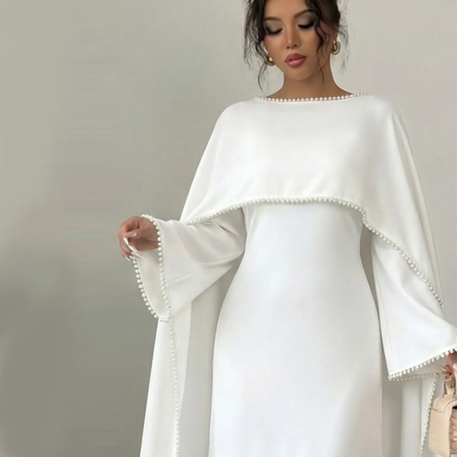 Robe longue musulmane pour femme, Abaya Caftan Jalabiya, Cape avec perles et diamants, pour l&rsquo;Aïd et le Ramadan, Robe de soirée 2026