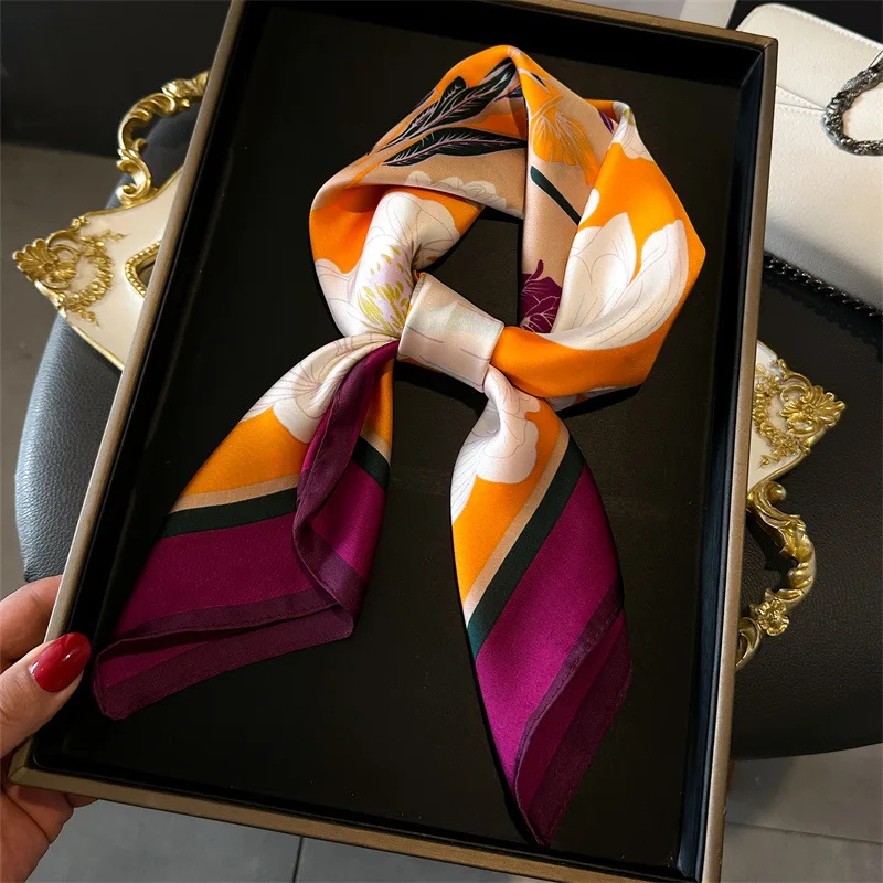 Écharpe pour femmes mode fleur imprimé foulard de luxe Bandanna respirant carré écharpe printemps/été bandeau Hijab foulards