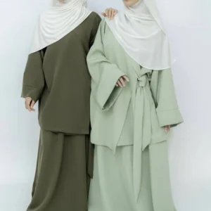 Ensemble Deux Pièces pour Femme Musulmane, Kaftan Islamique, Jupe en Y à Lacets, Maroc, Abaya, Turquie, Ramadan, Tenues Modestes
