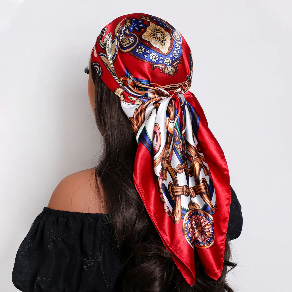 Foulard de tête carré en soie pour femmes, marque de luxe, Bandana en Satin, protection solaire, Foulard doux, Hijab, foulards pour cheveux pour dames