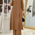 Ramadan femmes Eid musulman deux pièces Ensemble chemisier fendu et pantalon Musulman Ensemble bouton chemise pantalon correspondant ensembles Femme Abaya 2024