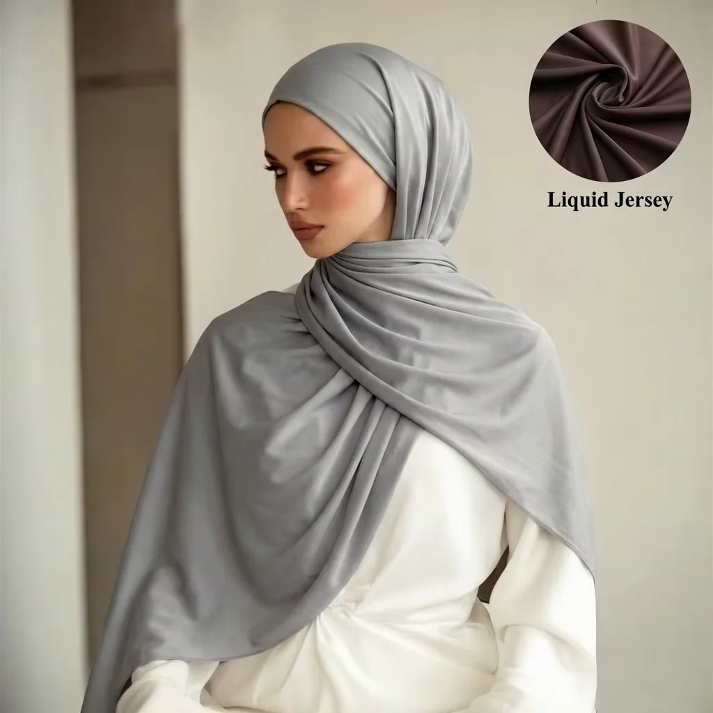 Nouveau Hijab en Jersey Liquide pour Femme, Foulard Scintillant en Soie Imitée, Châle Uni, Bandeau Musulman, Turban 170*60cm