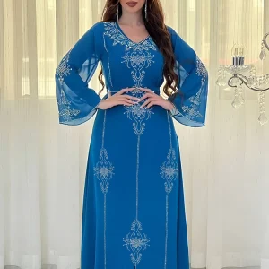 Eid Jalabiya-Robe de soirée musulmane pour femme, abayas arabes à lacets en diamant, robes longues, robe élégante, robe éducative pour le Ramadan