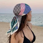 Foulard carré imprimé pour femmes, 70cm, imitation soie, style rétro, bandanas, hijab de luxe, élégant, châle de plage