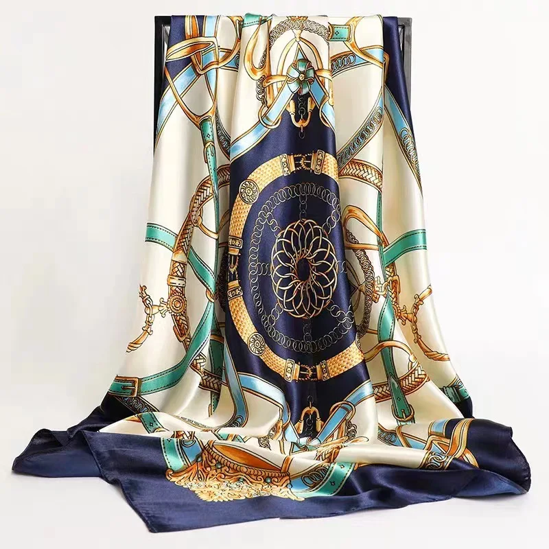 Mouchoirs cheveux foulard en soie 90*90 cm imprimé Satin grand carré foulards en soie châles pour femmes marque de luxe concepteur Hijab bandeau