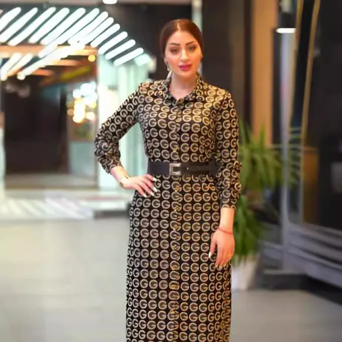 Robe musulmane grande taille pour femmes, robe imprimée à col chemise, manches longues, robes de soirée marocaines, Islam dubaï Abaya