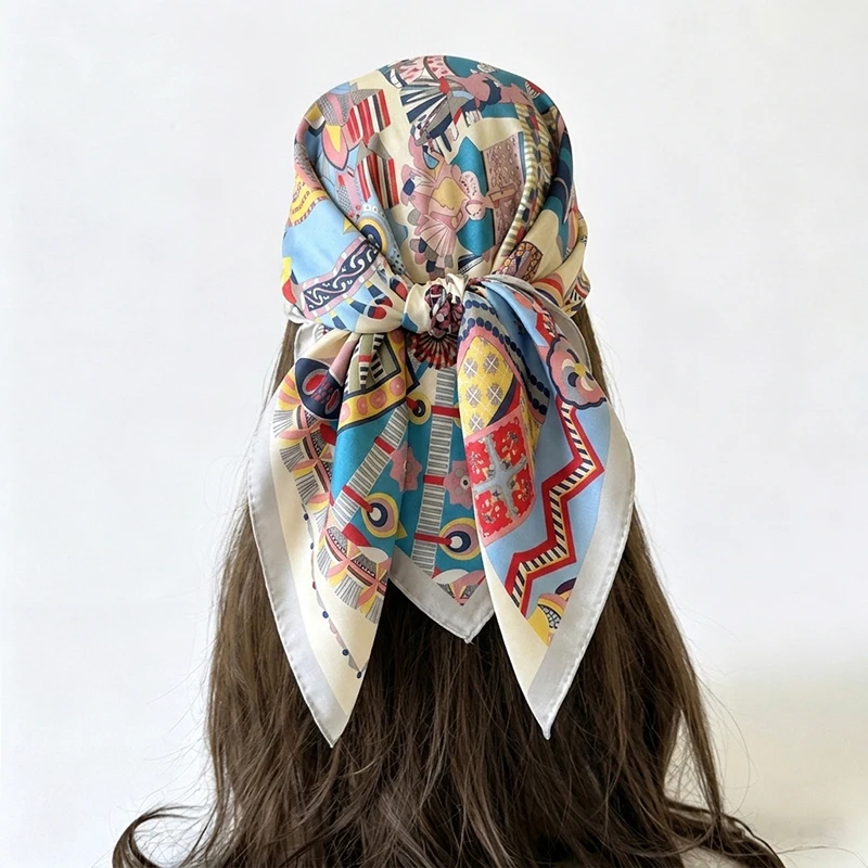 Foulard carré de luxe imprimé pour femme, turban, hijab, bandana, cache-cou, mouchoir, châle, écharpe coupe-vent