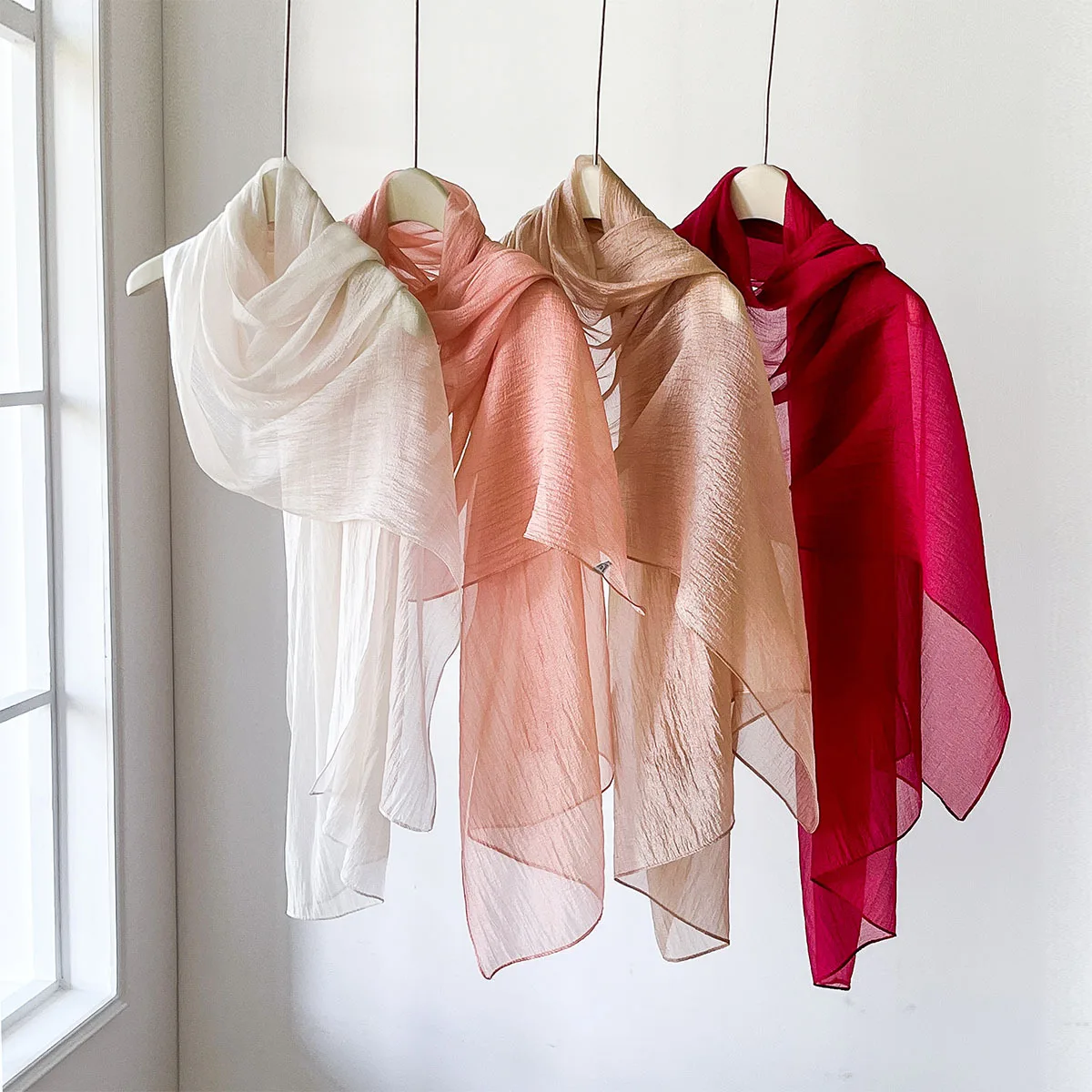 12 écharpes de couleur unie pour femmes, écharpes d&rsquo;été en satin doux, écharpes fines et longues, hijab