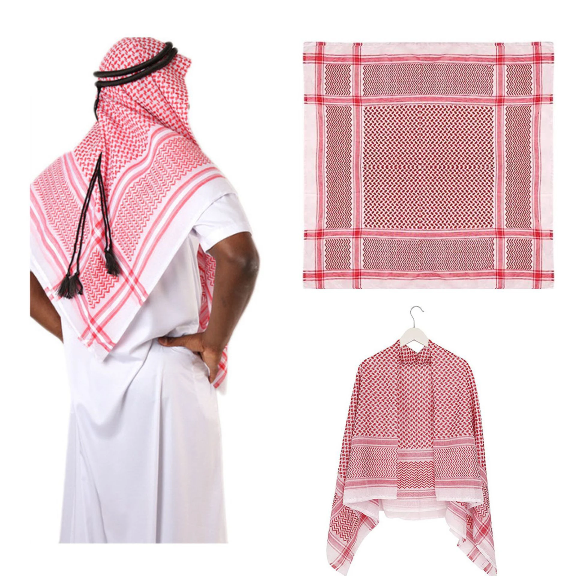 Nouveau arabe Shemagh musulman Keffiyeh tête enveloppement tactique désert tête cou écharpe militaire châle arabe écharpe chapeaux avec corde Agal