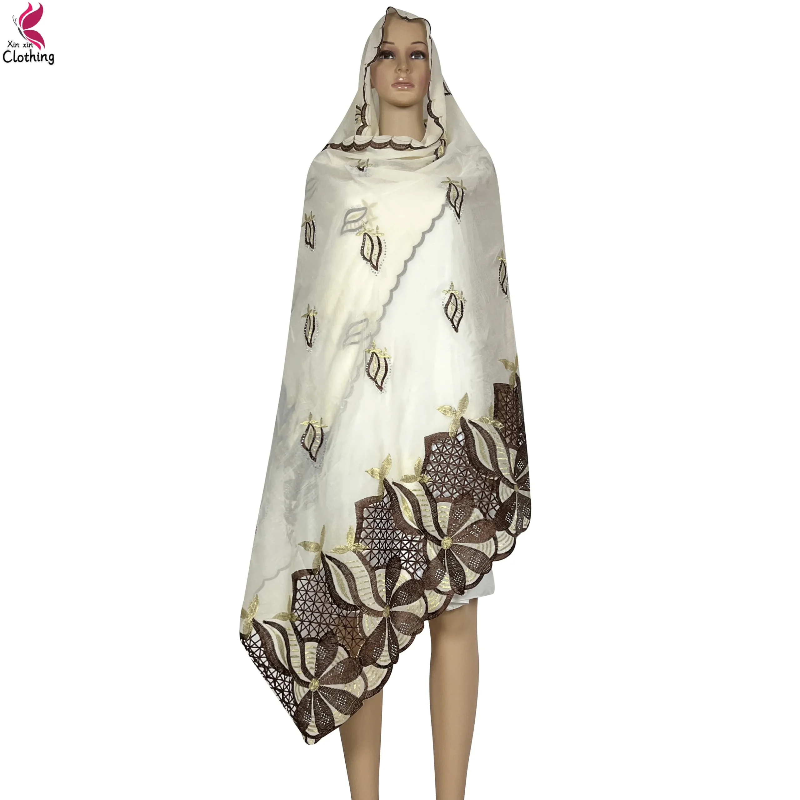 Écharpe africaine en mousseline de soie de haute qualité pour femmes, écharpe douce, motif brodé musulman, Hijab, dubaï, Islam, dernière collection 2024