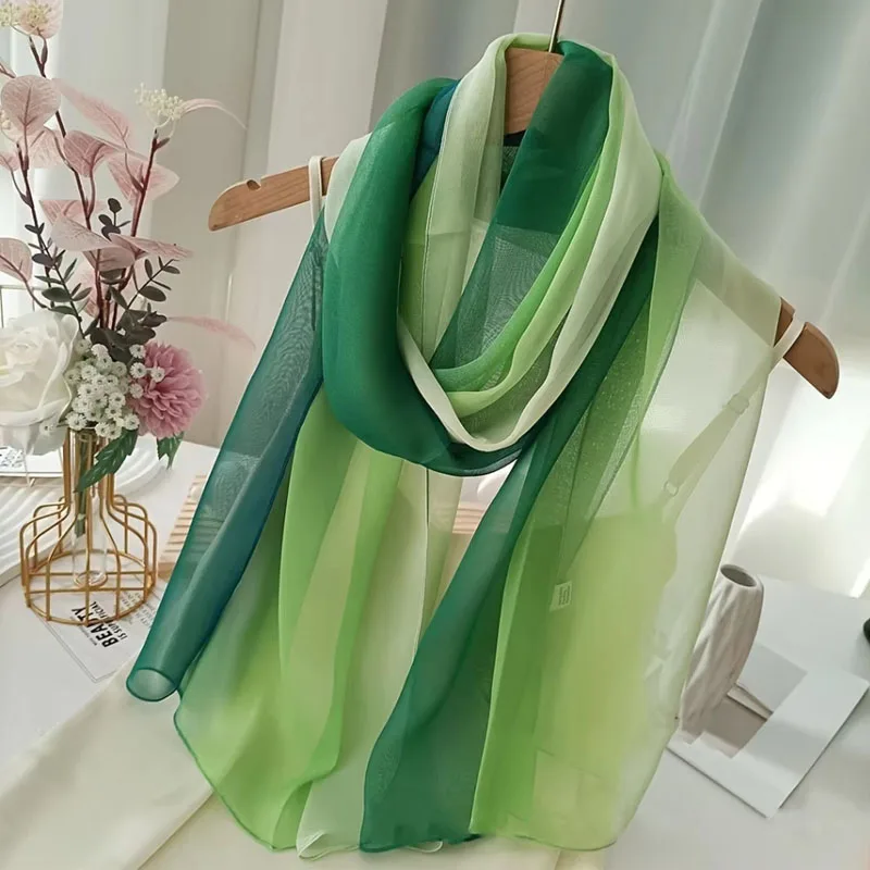 Foulard de printemps pour femme, dégradé de couleurs unies, en mousseline de soie et georgette, élégant, long châle, bandana, hijab, protection solaire estivale