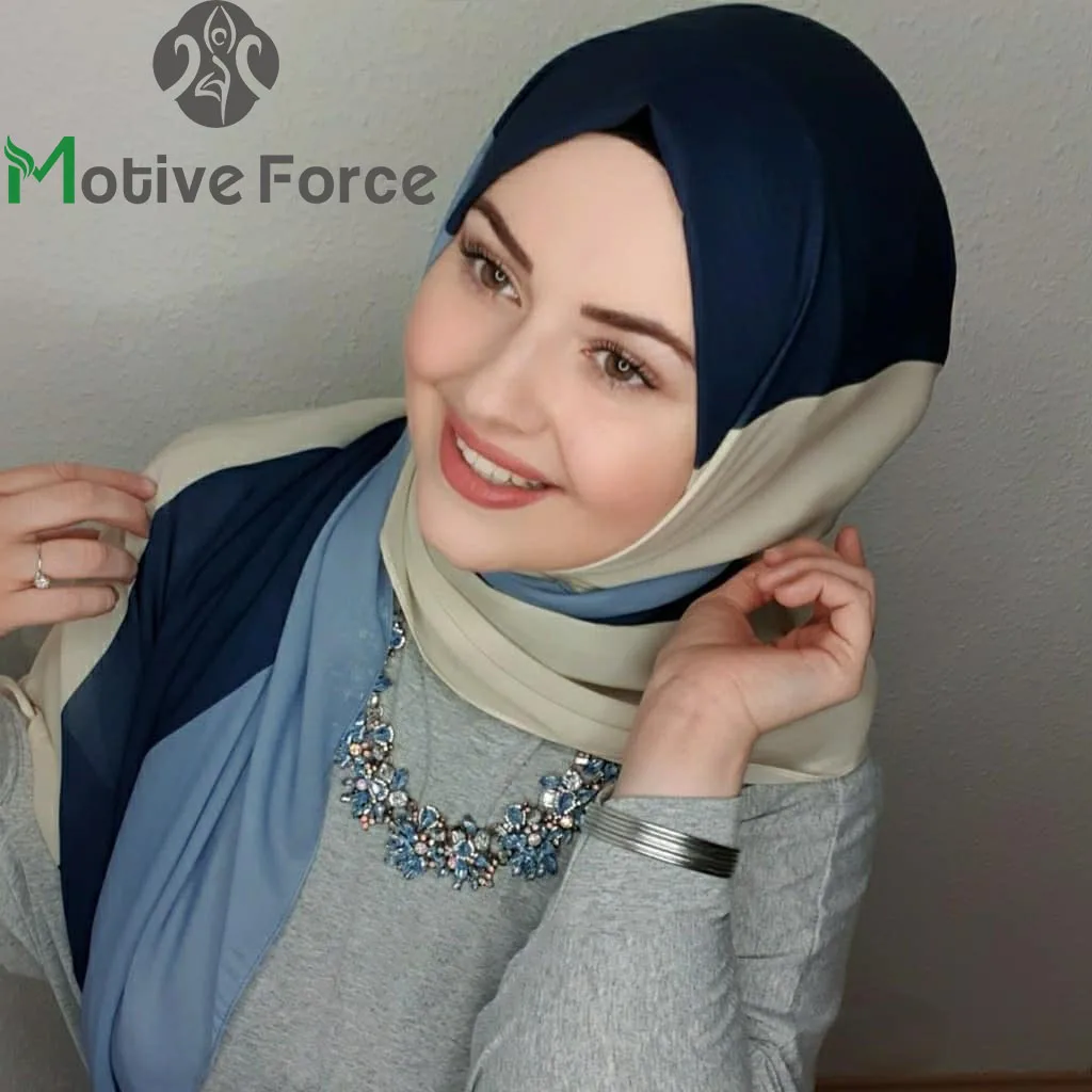 Écharpe Islamique de Luxe en Mousseline de Soie pour Femme, Hijab Bleu, Abaya en Jersey, Robe Musulmane, Turbans, Tête Instantanée, Ronde