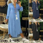 Robe en jean bleue à manches longues pour femmes, élégante, décontractée, mode vacances, printemps-automne, 2026