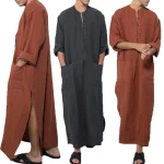 Vintage hommes musulmans islamique arabe Jubba Thobe Robes mâle à manches longues Pakistan dubaï caftan Abaya Robes de poche robe d&rsquo;arabie saoudite