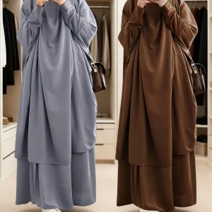 Eid femmes longue Khimar 2 pièces ensemble vêtement de prière Djellaba Abaya musulman Ramadan robe dubaï arabe islamique Niqab Burka Jubah Jilbab