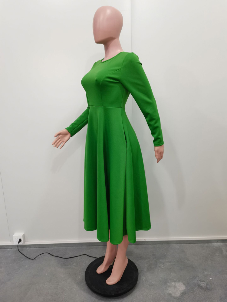 Robes d'église élégantes pour femmes, automne 2025, manches longues, col rond, taille haute, ligne a, mi-mollet, robe de Cocktail avec poches