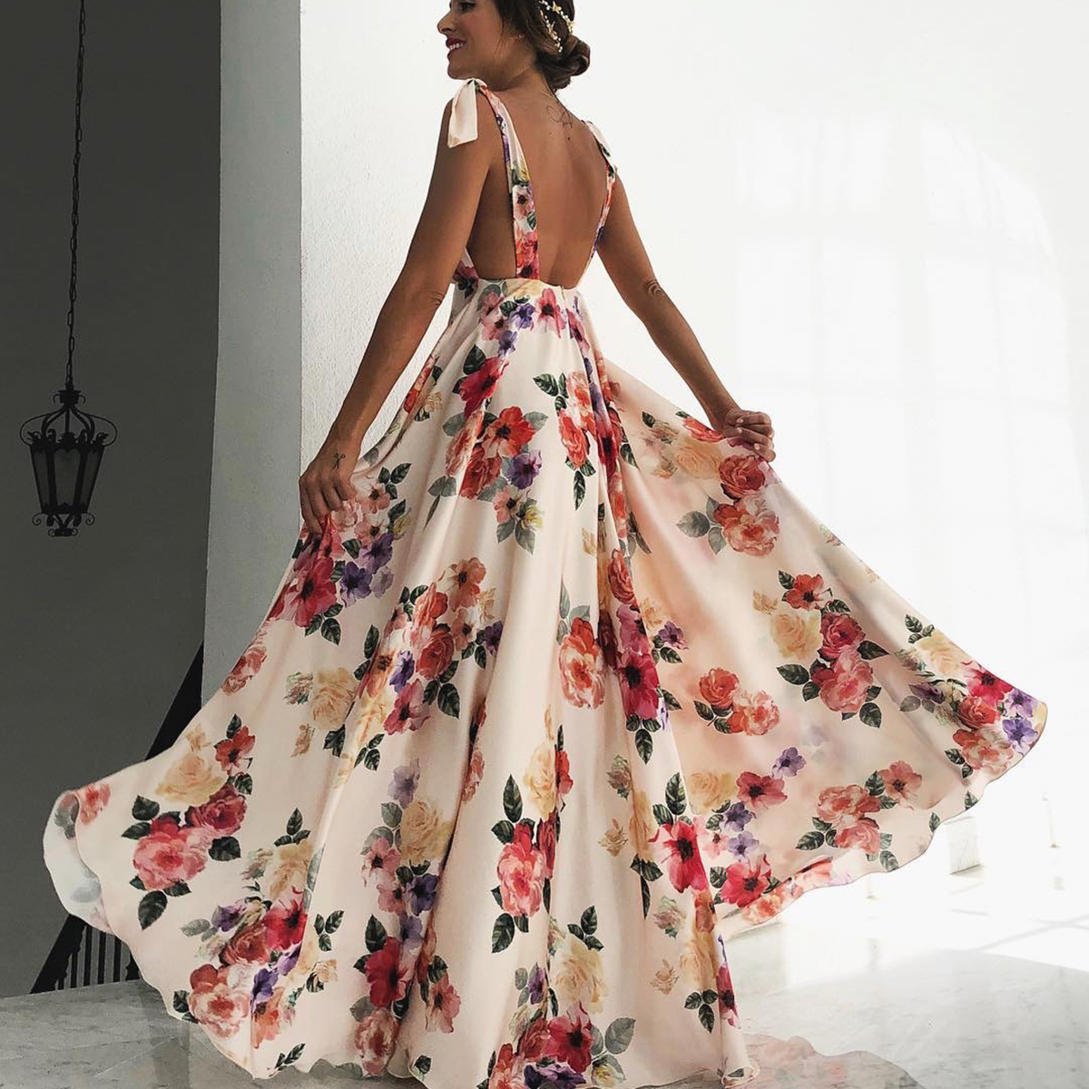 Robe longue style bohème, robe de plage pour les vacances, robe maxi à bretelles, robe imprimée, robe d'été pour femmes