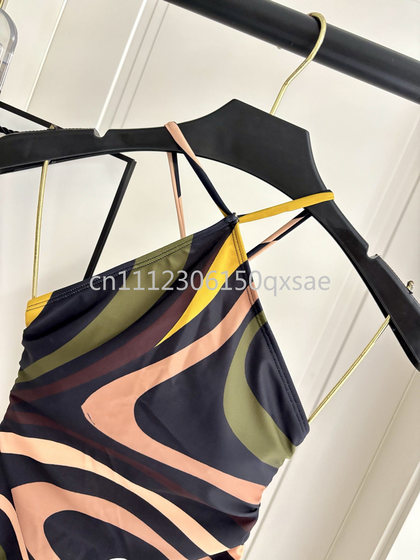 Maillots de bain pour femmes de luxe, marron, avec foulard et logo signature de créateur, style classique, avec ruban