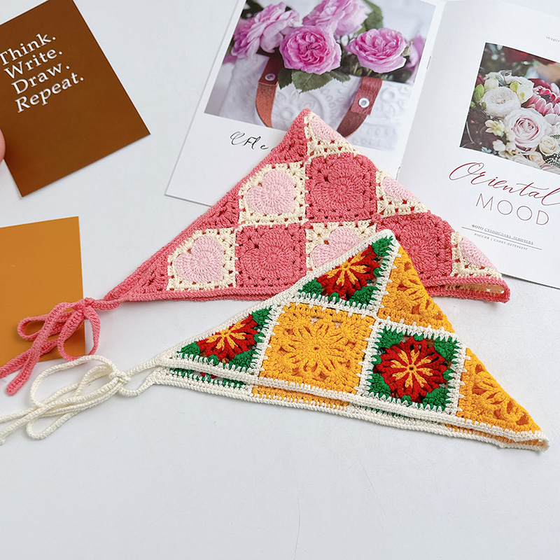 Nouveau foulard de cheveux triangulaire tricoté à la main rétro français pour les femmes printemps été voyage Photo polyvalent doux sangle foulard chapeau