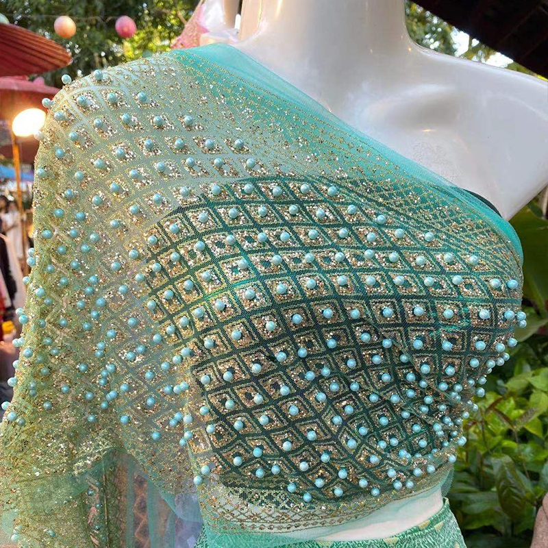 Femmes Style ethnique perles brillantes dentelle Shaw écharpe Wrap Cape maille courte couverture hauts danse châle plage vacances paillettes haussement d'épaules