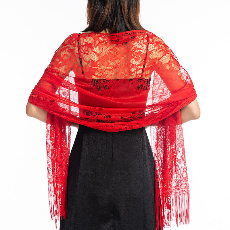 Châle de soirée en dentelle monochrome pour femme, écharpe élégante, écharpes à pampilles creuses transparentes, foulard en fil de maille pour femme, châle de mariage