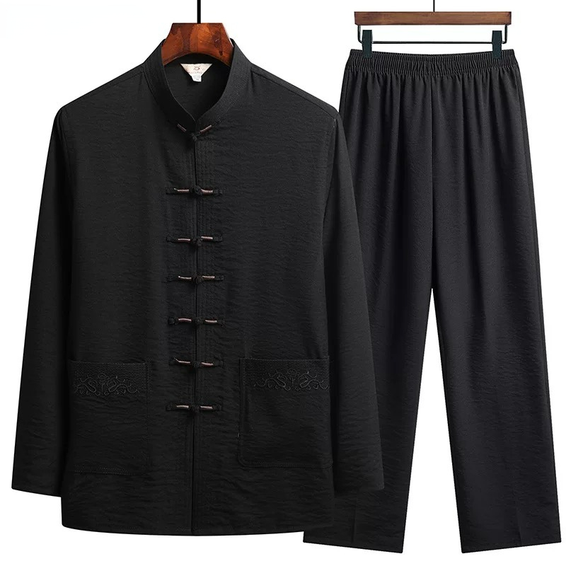 Ensemble de vêtements traditionnels chinois pour hommes, chemise d'automne en lin avec boucle, Kung Fu, haut rétro Oriental, pantalon Tai Chi, uniformes respirants Hanfu