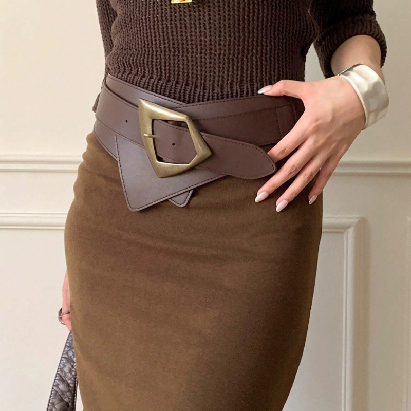 Ceinture pour femme, ceinture marron pour femme, ceinture large marron, ceinture rétro cintrée pour affiner la silhouette, à porter avec une jupe, accessoires pour jeans