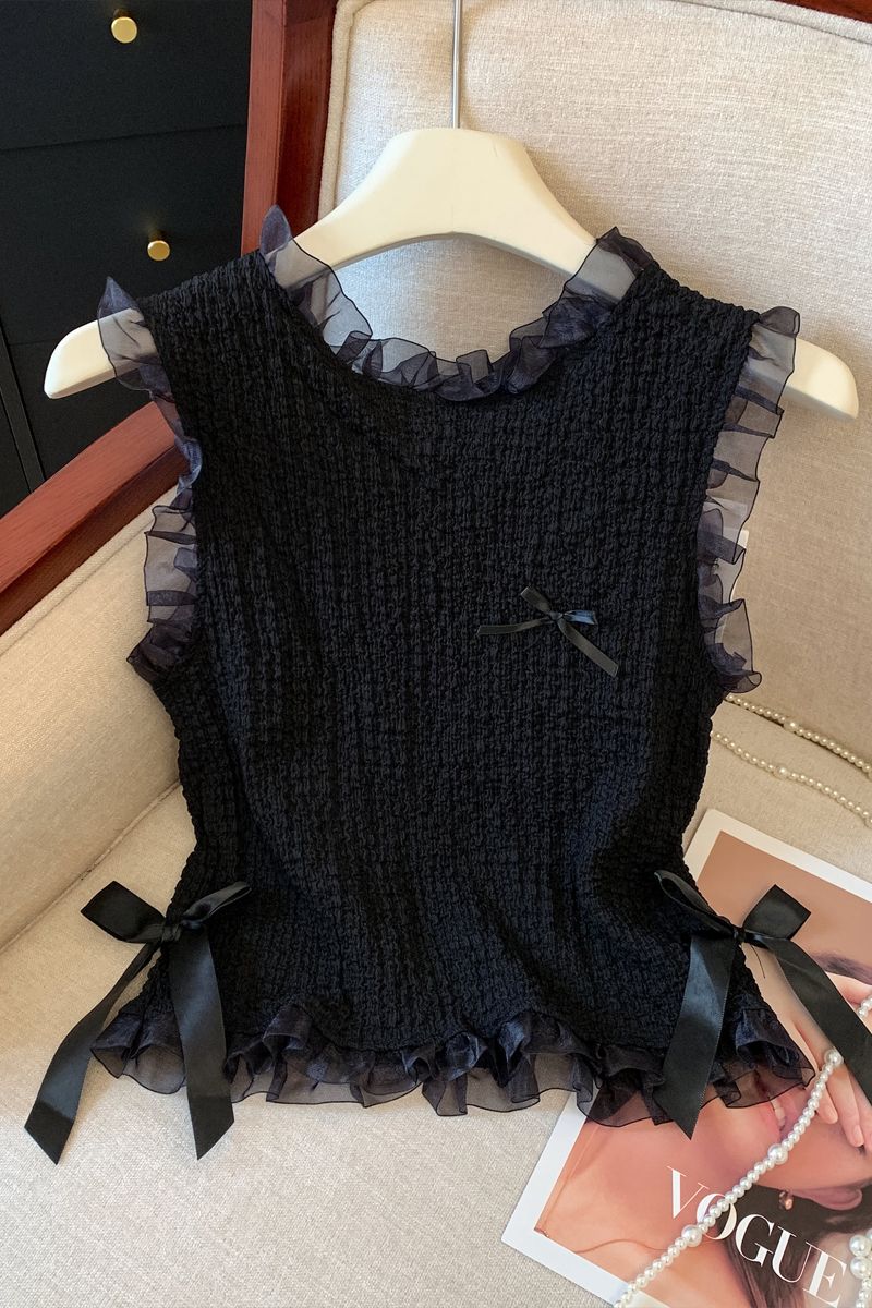 Camisole en dentelle pour femmes, chemisier à bascule de Style européen d'été et d'automne avec bords festonnés, haut court sans manches