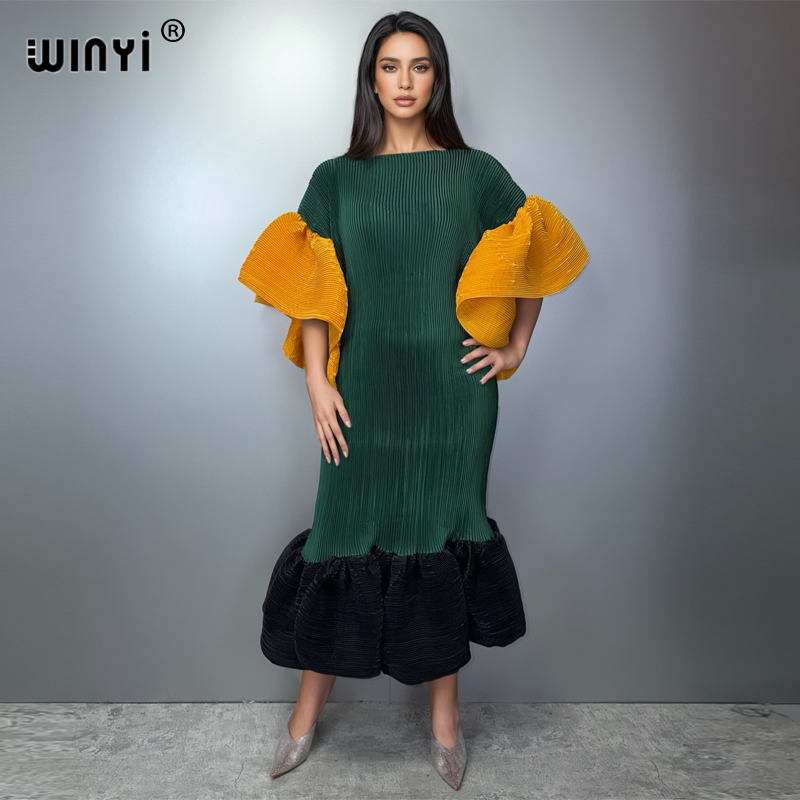 Robe plissée élastique WINYI, style bohème, tenue de plage, kaftan musulman, abaya, robe longue de luxe pour femme, Dubaï, robe de soirée pour les vacances.
