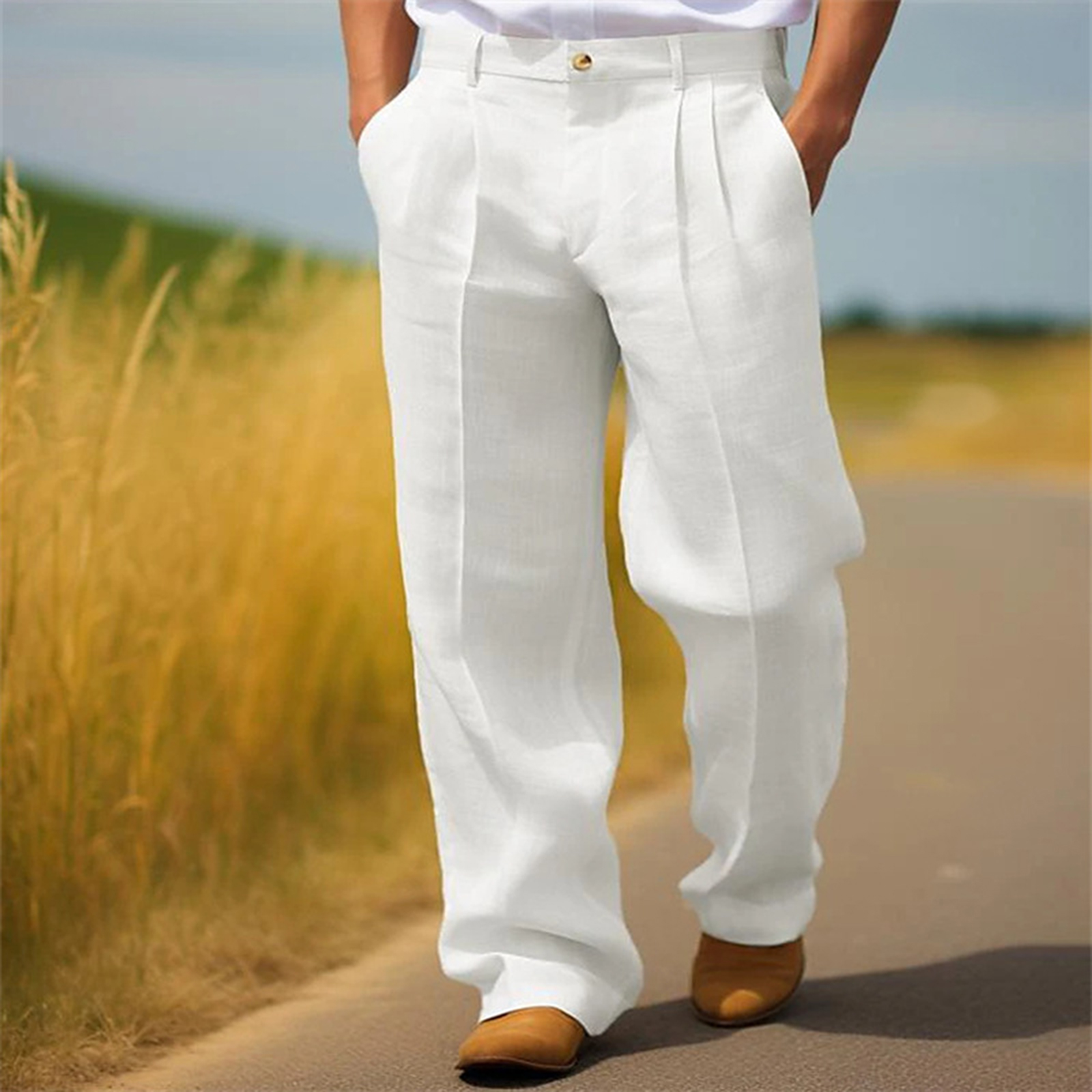 Pantalon de Costume Homme Décontracté Couleur Unie Coupe Classique Plissé Devant Moderne Formel Business