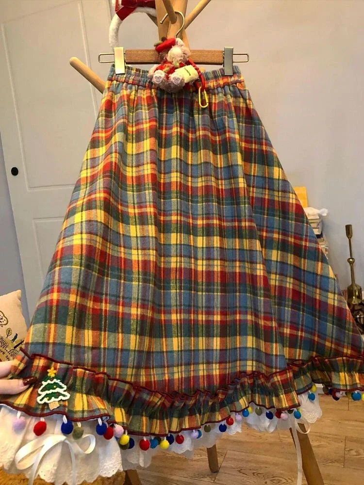 Jupe patchwork à taille élastique pour femme, jupe A-Line à carreaux, design chic, vintage, mignon, mode féminine, Aazole Aadt, Y2K, Kawaii