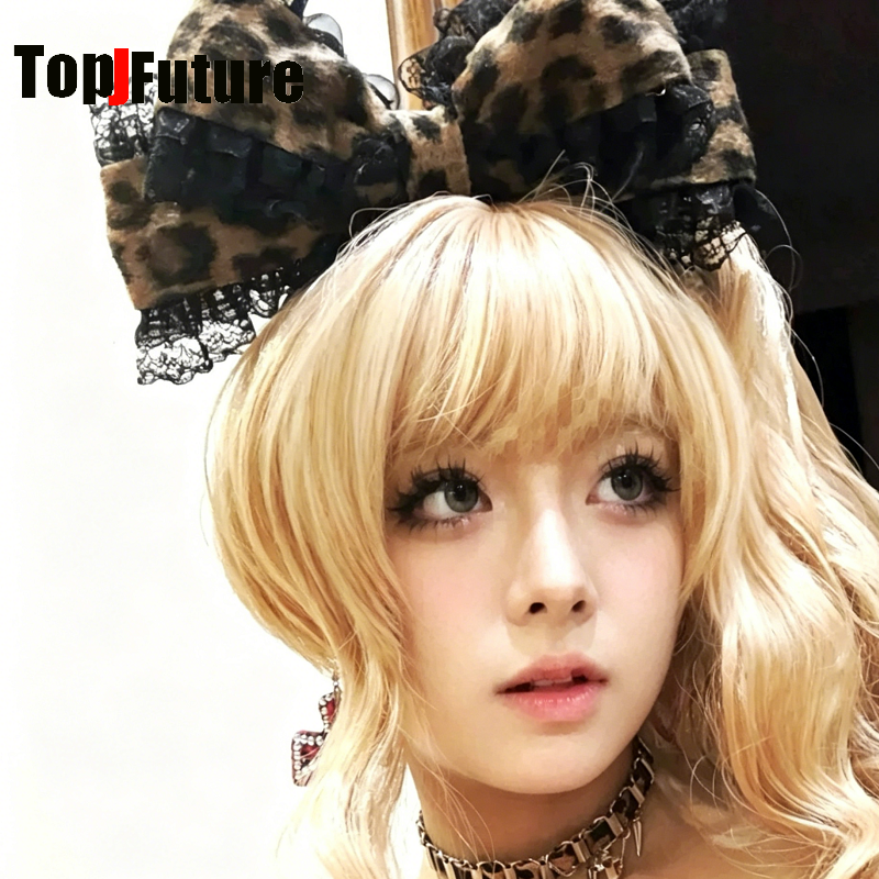 Serre-tête et épingles à cheveux pour femmes, style Y2K Hime Lolita Sweet Girl, avec nœuds chat oversize, imprimé léopard et volants en dentelle, pour subculture