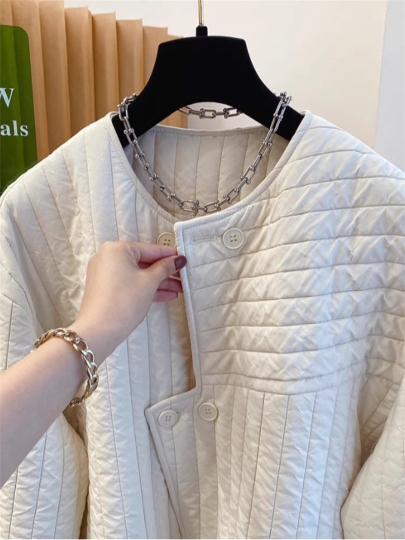 Veste coréenne en coton matelassé à col rond pour femmes, manteau léger et ample décontracté avec patte irrégulière et pince en coton, 2025