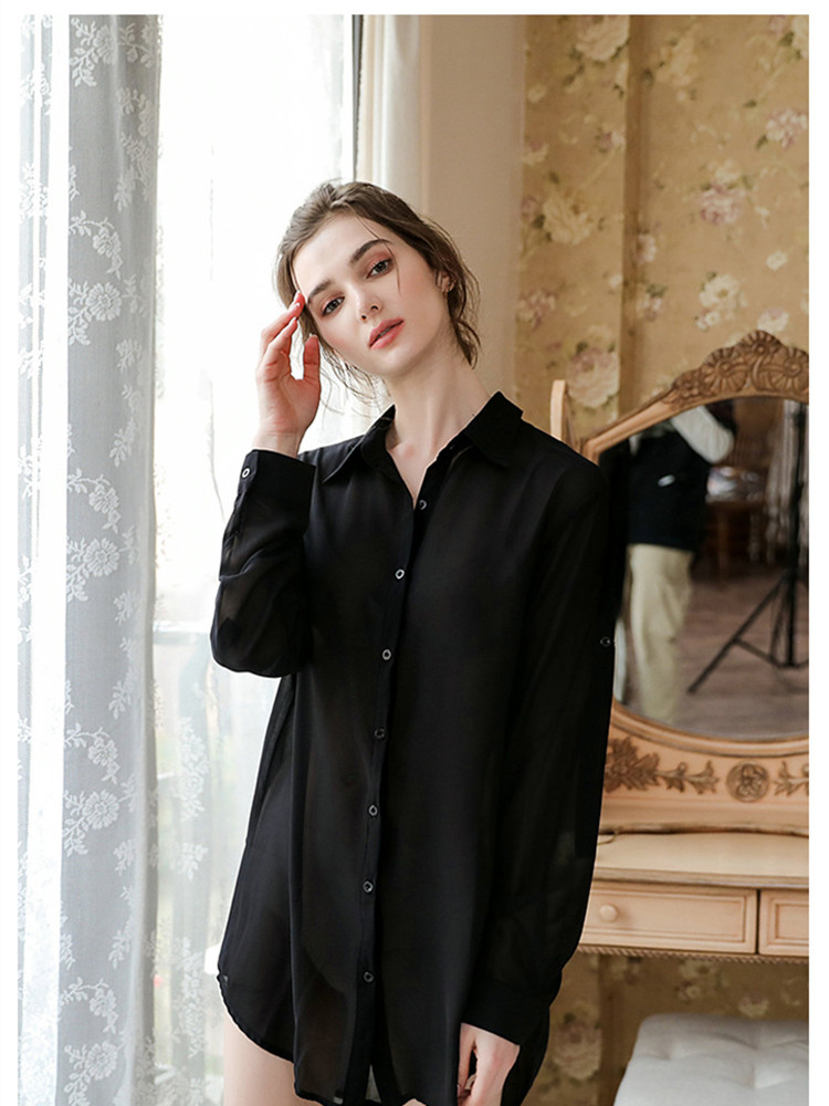 Style ample chemisier chemise rose Sexy pure femmes hauts longs en vrac chemisiers en mousseline de soie Style petit ami vêtements de nuit dame vêtements d'été
