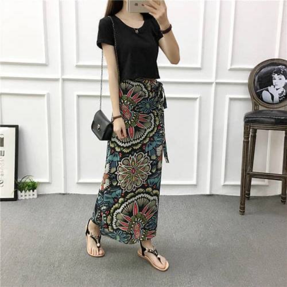 Jupe mi-longue florale taille haute pour femmes, jupe portefeuille une pièce pour amincir, jupe portefeuille rétro pour les hanches, été plage