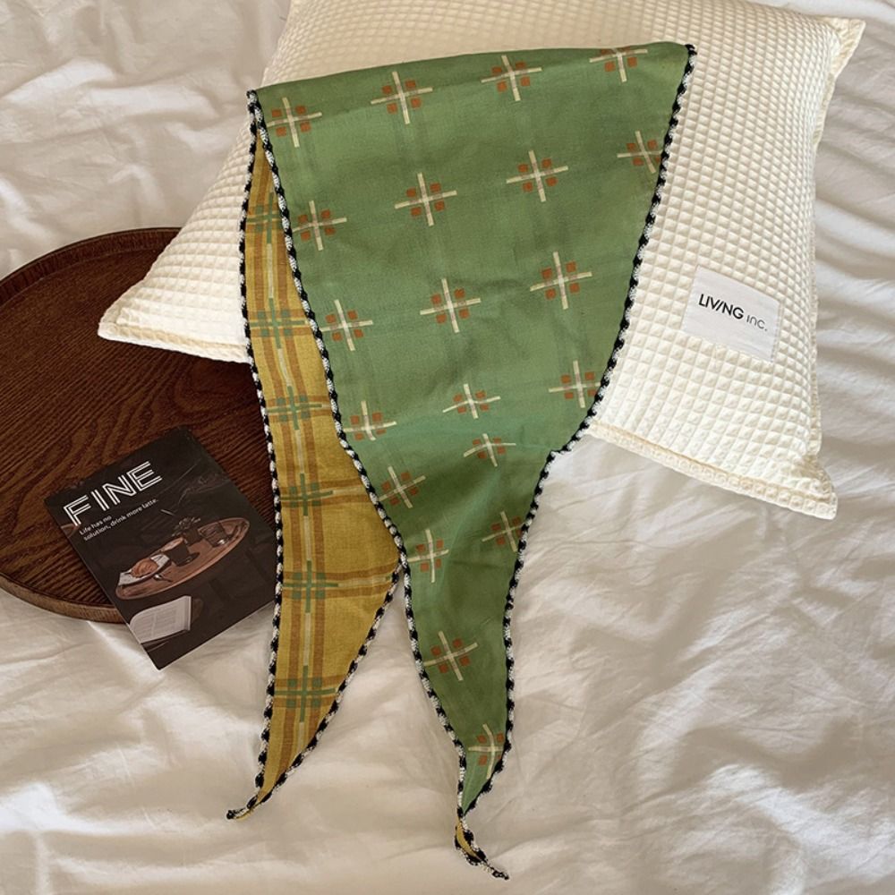 Foulard Turban en Coton Doux à Motif Treillis, Style Champêtre, Bandeau Triangulaire Fin et Coloré pour Filles