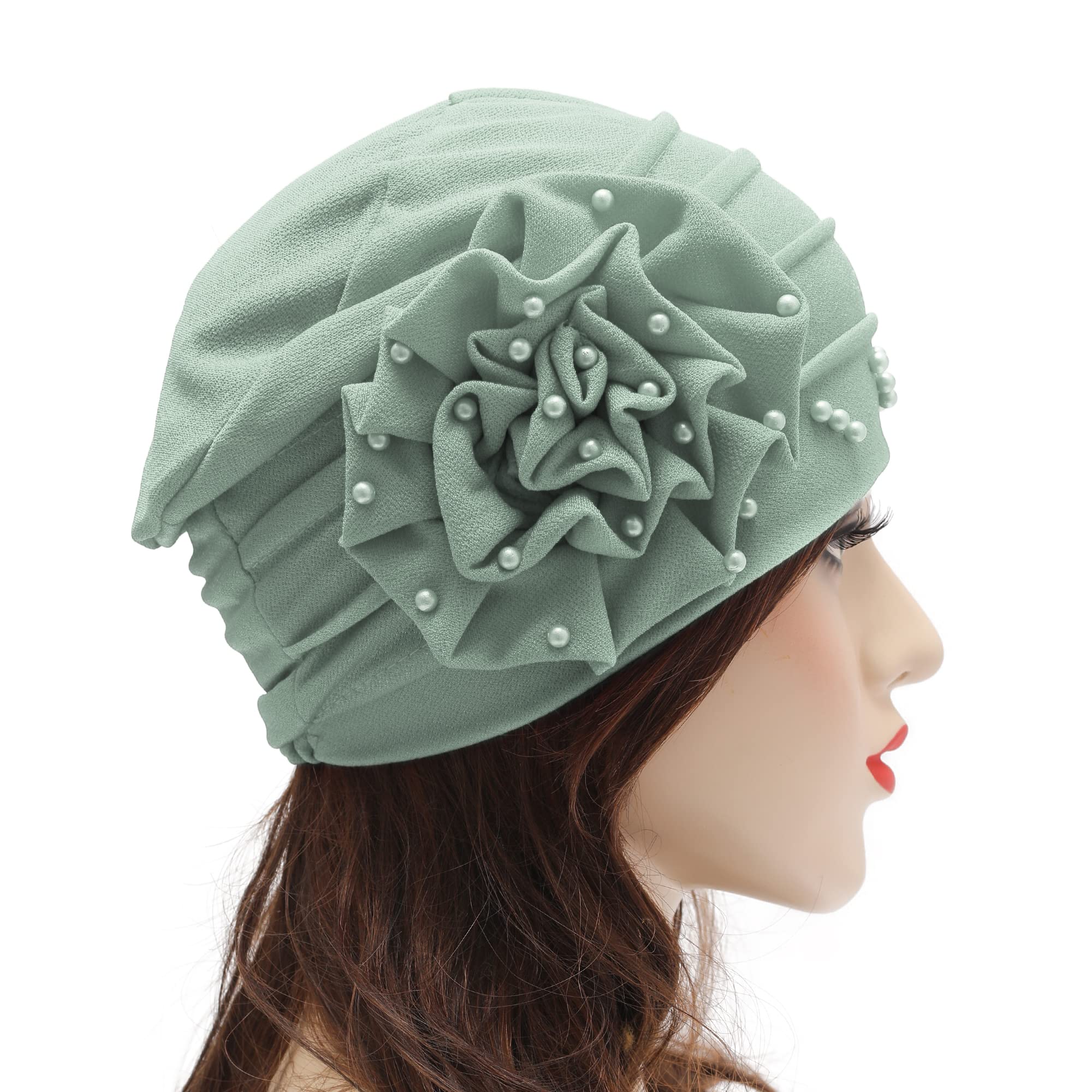 2024 nouvelles perles mode musulmane femmes Hijabs Turban bonnet chapeau avec fleur chimio chapeaux élastique tête enveloppement casquette