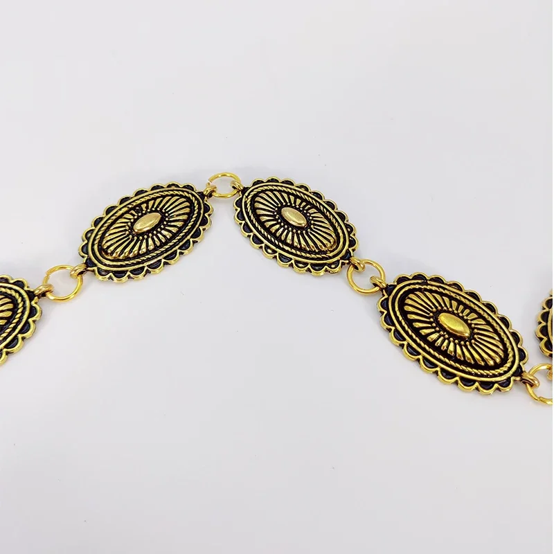 Accessoires de chaîne de taille de style ethnique, ceinture polyvalente bohème, robe haut de gamme avec ceinture en métal rétro pour femmes