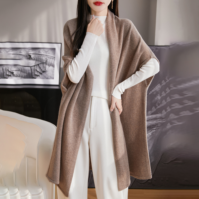 Printemps femmes 100% laine tricoté châle doux chaud tricots Long Cardigan femme cape enveloppes épaule cou protéger Poncho double usage