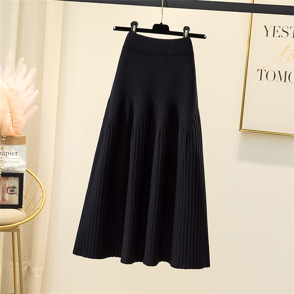 Jupe trapèze plissée mi-longue noire pour femme, vintage, mince, décontracté, solide, document, vêtements, automne, hiver, 2024