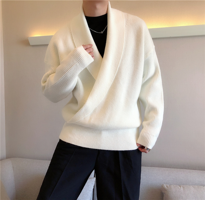 Pull coréen à col en V pour hommes, grand document solide, pull de personnalité, tendance de la mode, pull décontracté paresseux, manteau d'automne et d'hiver