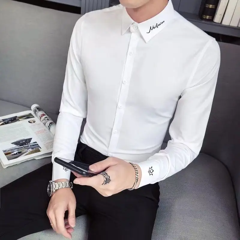 Chemise homme broderie graphique noir chemises homme créateur Social boutonné I coton avec manches mode 2025 Cool asie été