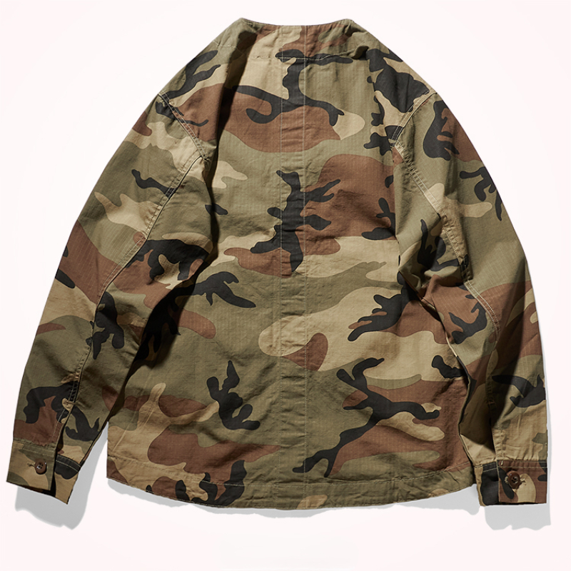 Veste chemise redingote rétro japonaise pour hommes, sans col, à la mode, pour jeunes, en vieille poche délavée