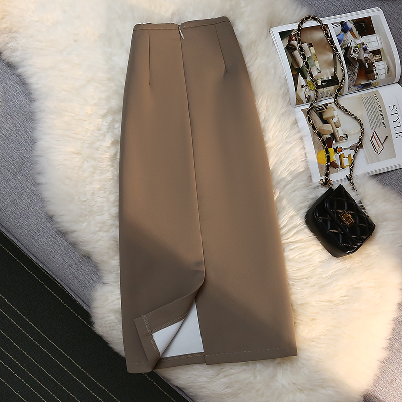 Mode élégante jupes formelles femmes automne nouveau taille haute drapé costume longue jupe marron fermeture éclair femme