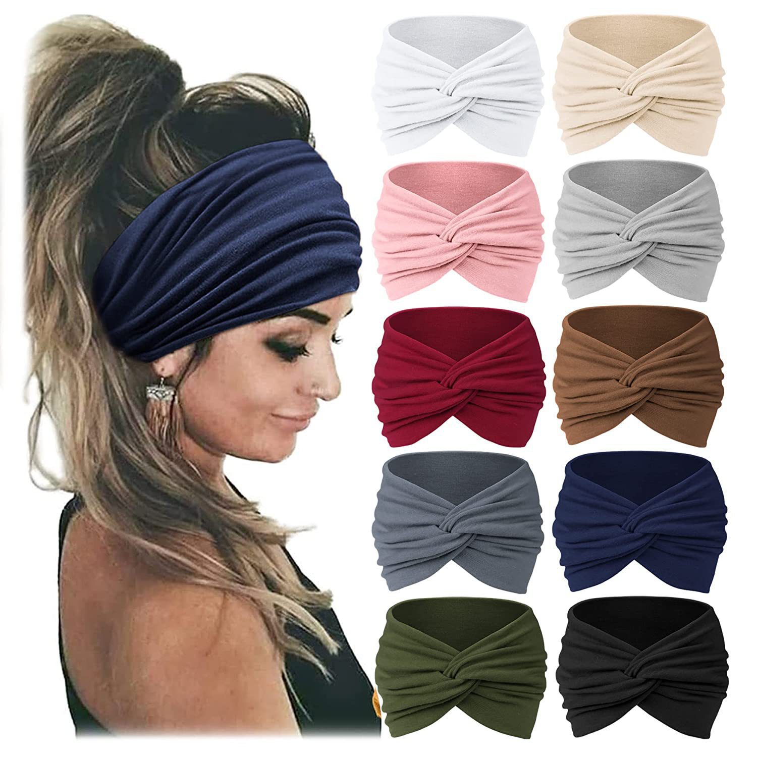 Bandeau élastique large pour femmes, accessoire antidérapant, adapté à la mode, au lavage du visage, à l'exercice, au yoga et à l'usage quotidien
