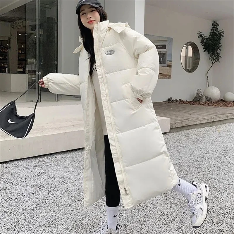 Manteau d'hiver pour femmes, mode coréenne, ample, surdimensionné, grande taille, à capuche, coupe-vent, chaud, Long, Parkas, veste de luxe en coton, nouvelle collection 2025